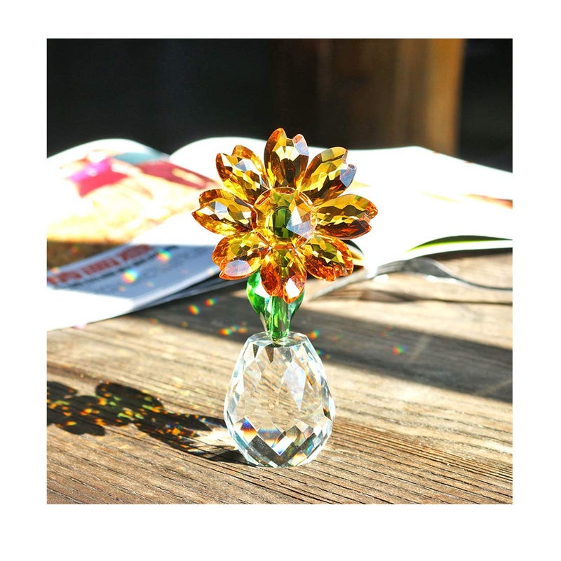 QFkris Crystal Sunflower Figurine Table 3.5" Crystal Flower Collectible Ornament Home Decoration Souvenir Gifts (Sunflower) Valentines Day Gift for Women - Image 1